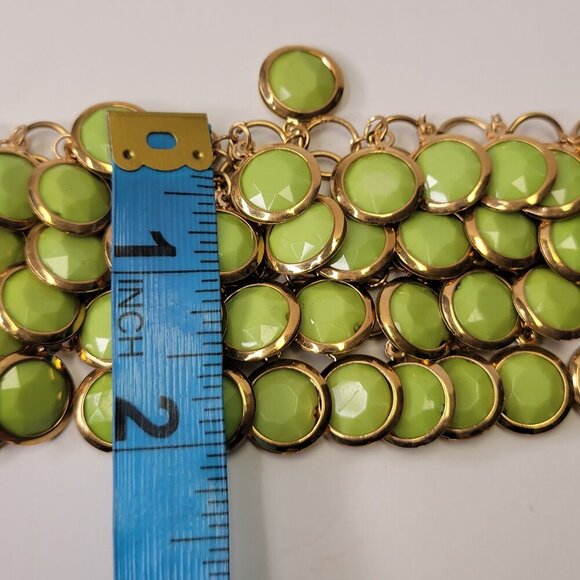 Green Choker Gold Tone Resin Pendant Fashion Bib Statement Necklace - Picture 5 of 8
